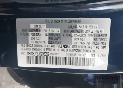 2018 Mazda Cx-9 Grand Touring from USA, damaged, VIN JM3TCBDY3J0205059